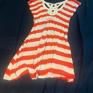 Source Unknown Orange and White Raglan Cap Sleeve Sundress